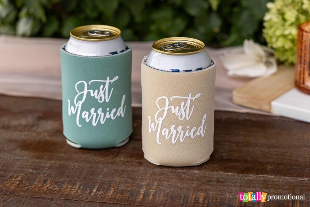 customized wedding koozies with matching imprints
