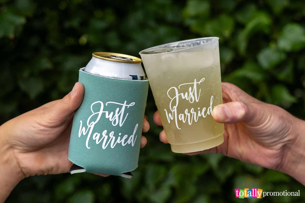 personalized wedding koozies and plastic cups