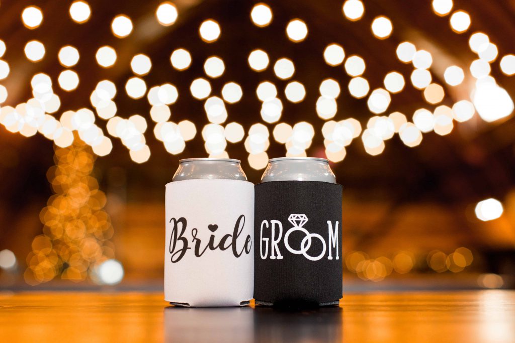 bride and groom can coolers