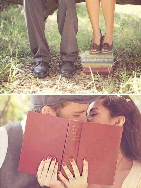 literary themed engagement photos