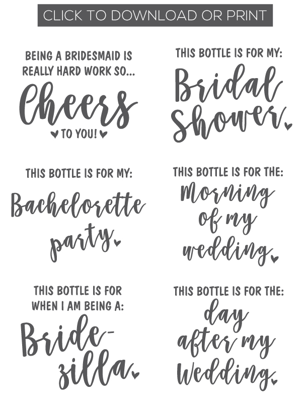 Printable Wine Bottle Labels for Bachelorette Party Kits