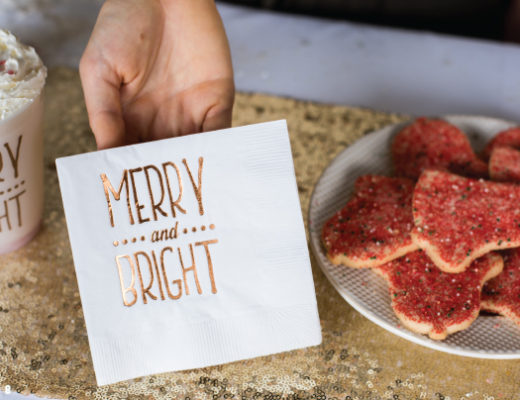 Rose Gold Foil Stamp Holiday Napkins with cookies