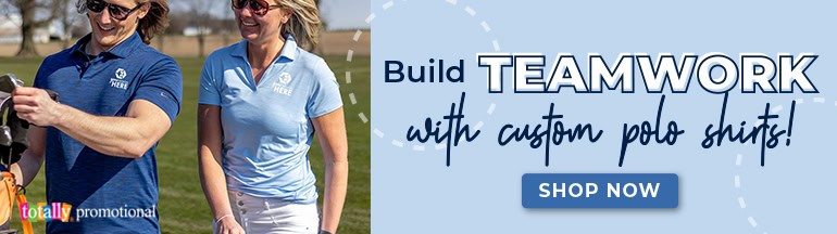 Build teamwork with custom polo shirts!
