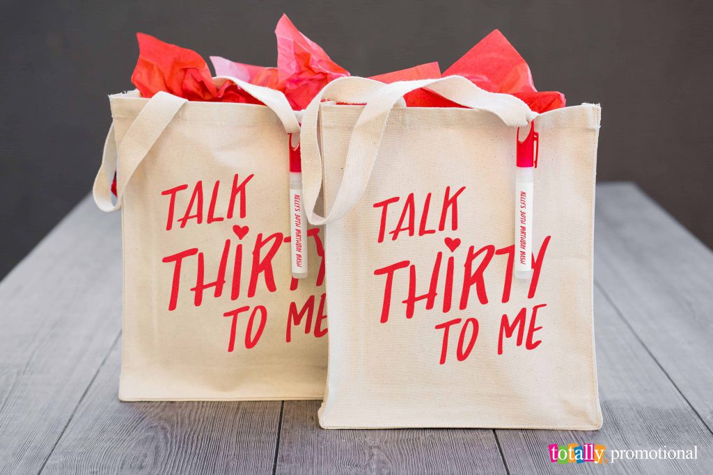 Talk thirty to me tote bags