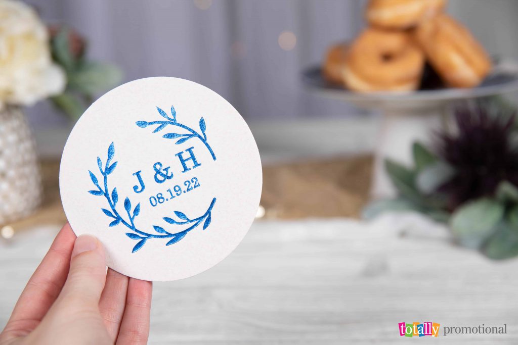 classic blue wedding foil stamp coasters