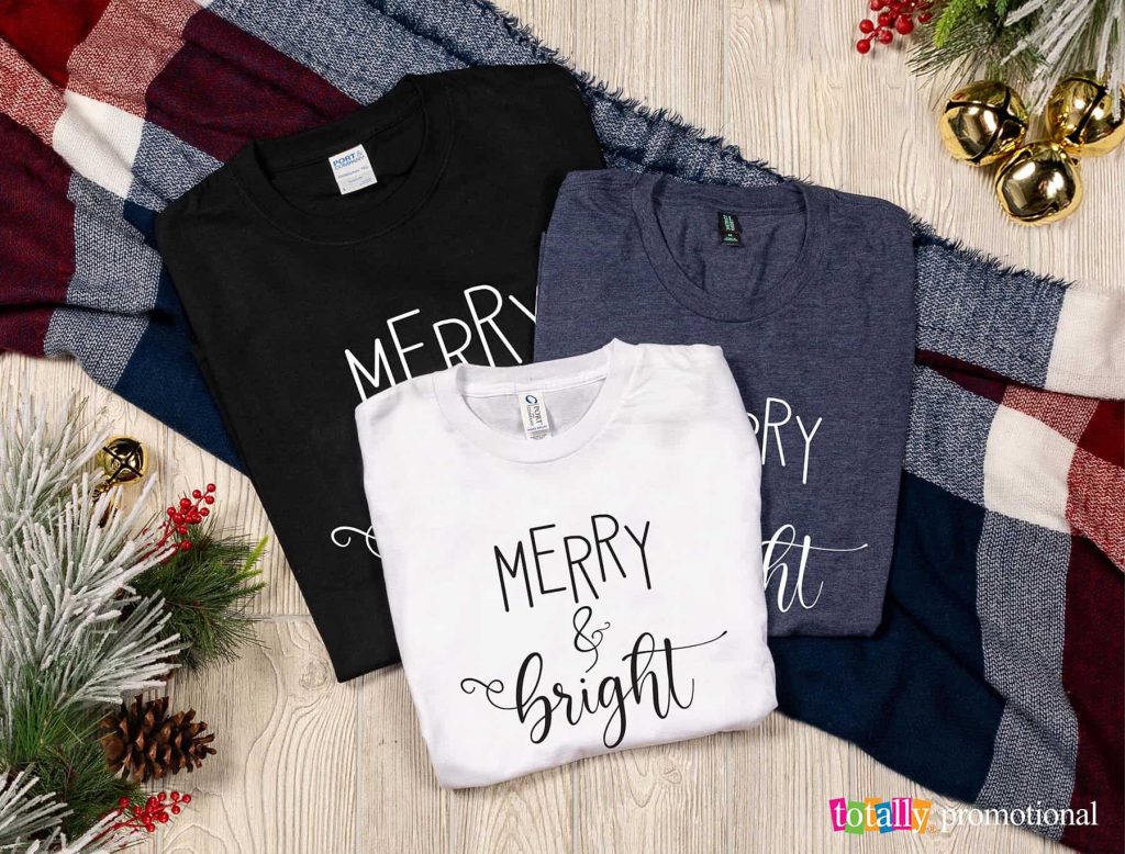 matching Christmas shirts merry & bright