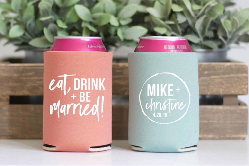 eat drink and be married etsy koozies