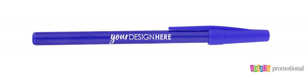 blue rosey twin pen with "your design here" logo on barrel of pen