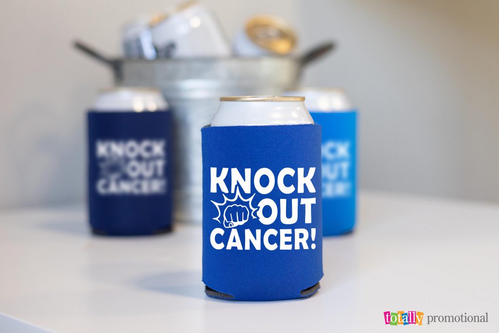 knock out cancer custom blue can coolers