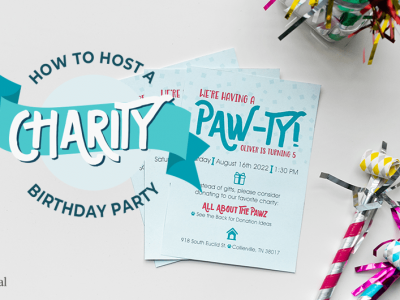 how to host a charity birthday party graphic