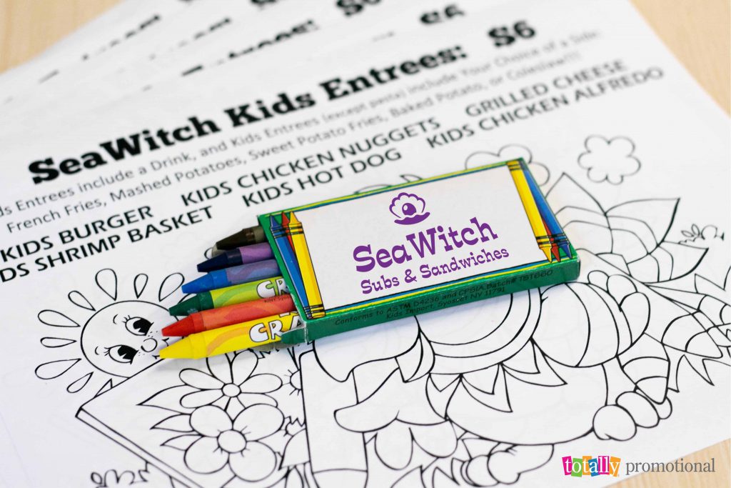 promotional crayons with logo for restaurant kids menu