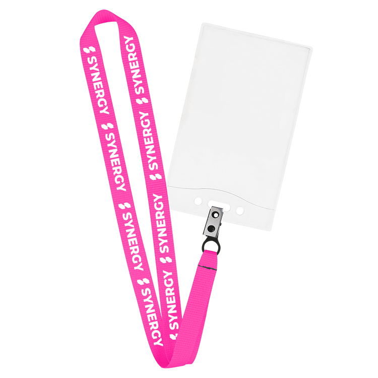 5/8" Neon Lanyard - Fixed Bulldog Clip & Event Badge