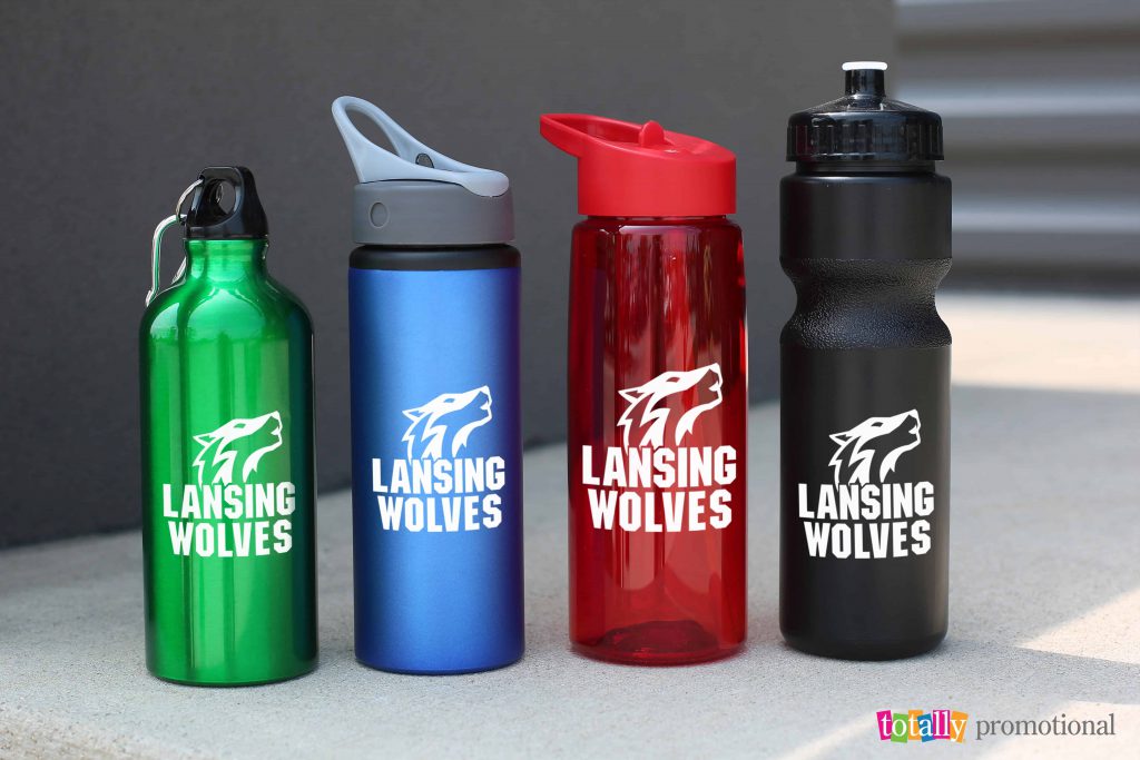 water bottles customized with school name and mascot