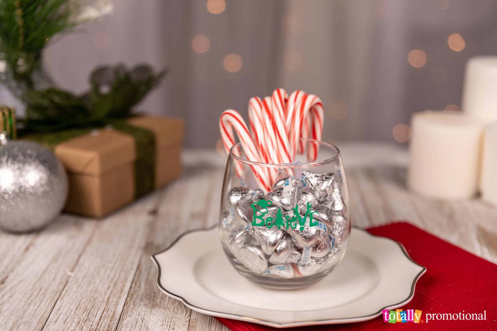 christmas candies in a custom glass