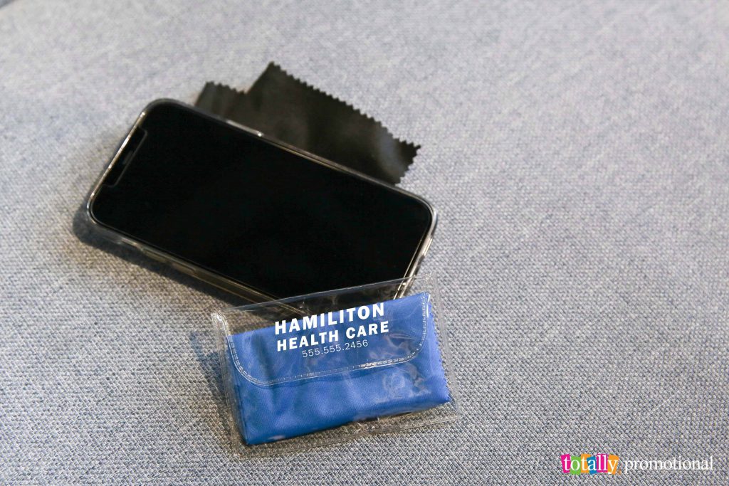 screen cleaner pouch with company name and phone number