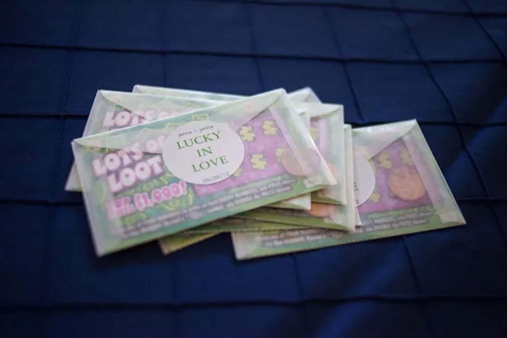scratch-off lottery ticket wedding favors with stickers