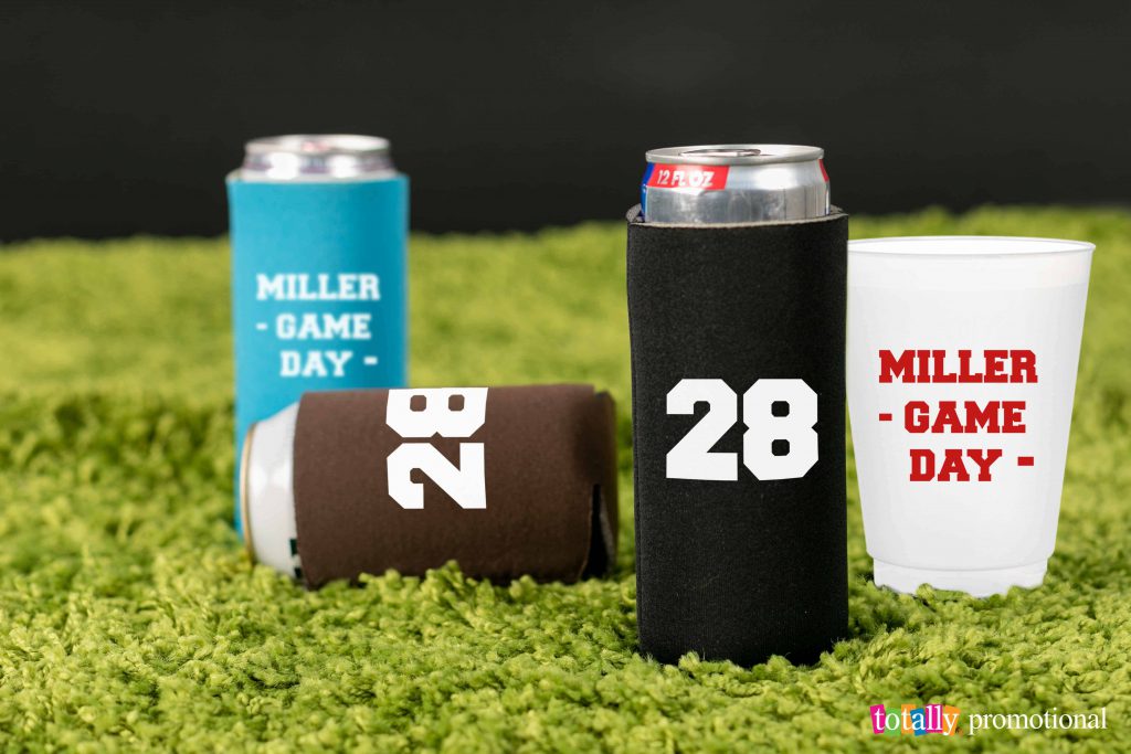 custom koozies and cups for the big game