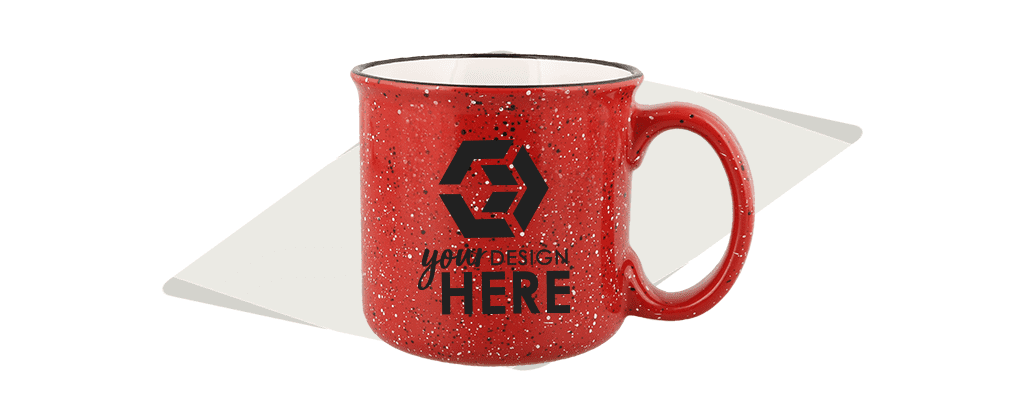 red 13 oz. ceramic campfire mug with black your design here logo