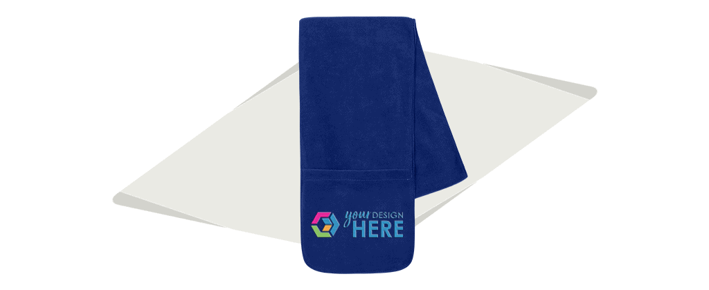 blue fleece scarf with pockets-embroidered with full color your design here logo