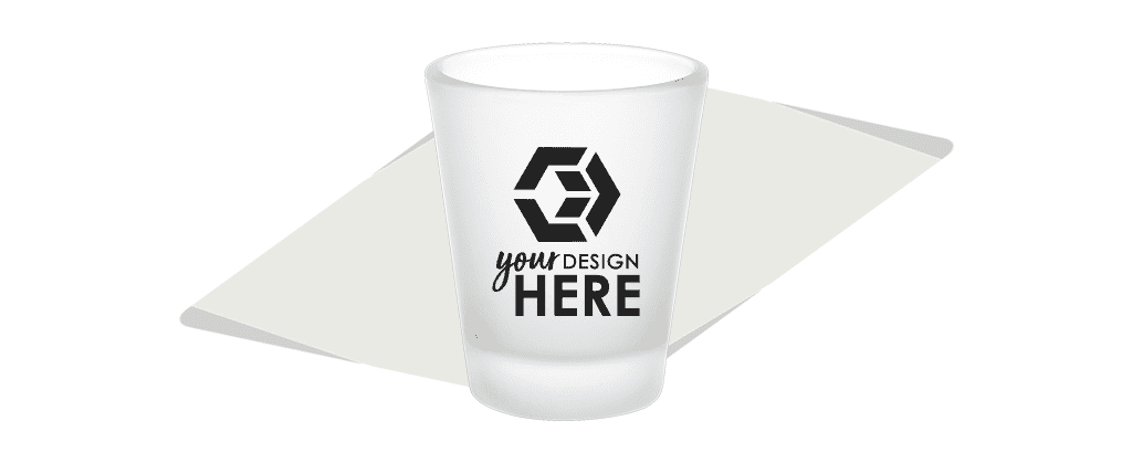 1.75 oz. frosted shot glass with black your design here imprint