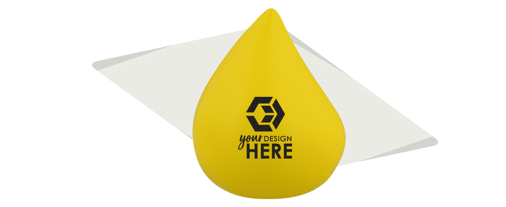 yellow droplet stress ball with black your design here logo