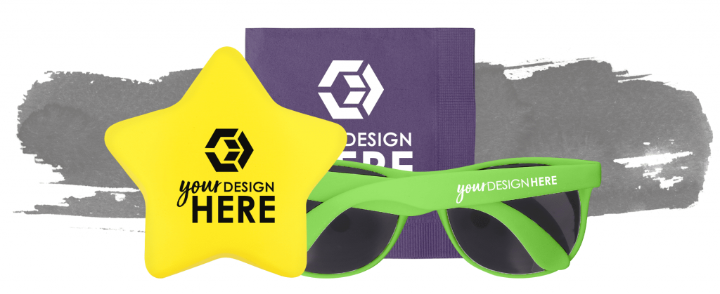 stress ball, napkin and sunglasses with your design here