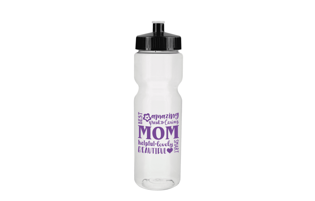 custom clear water bottle with black lid