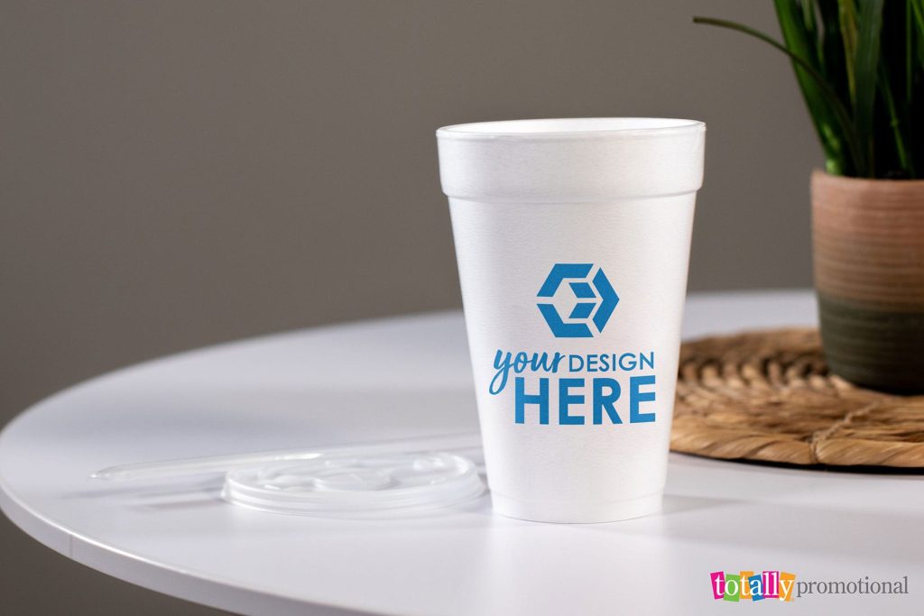 styrofoam cup with your logo on a table