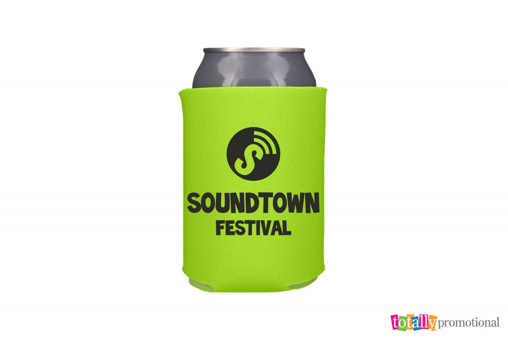 custom yellow can cooler with festival imprint