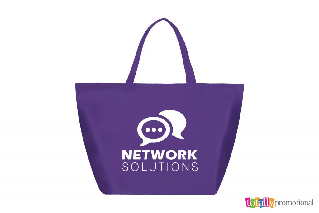 blue tote bag customized with tech logo