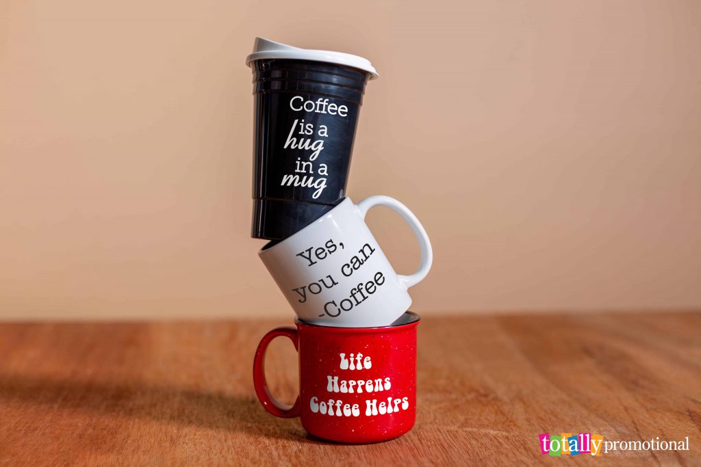 personalized coffee mugs stacked on top of each other