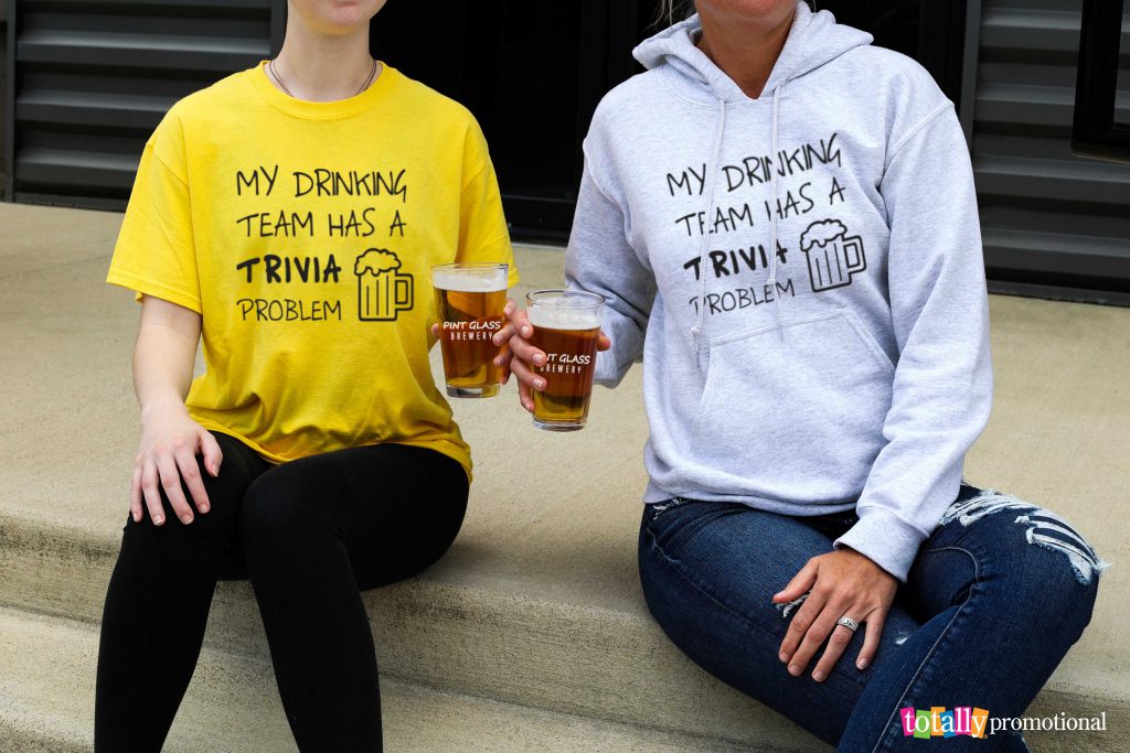 ladies drinking with trivia themed custom apparel