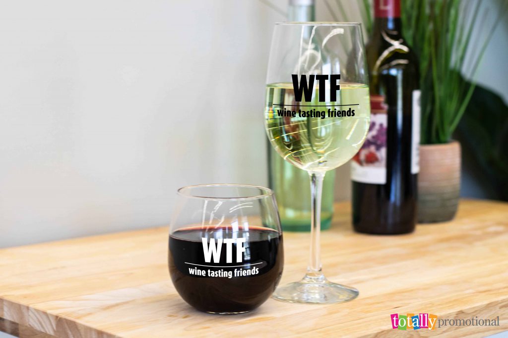 wtf - wine tasting friends customized wine glasses