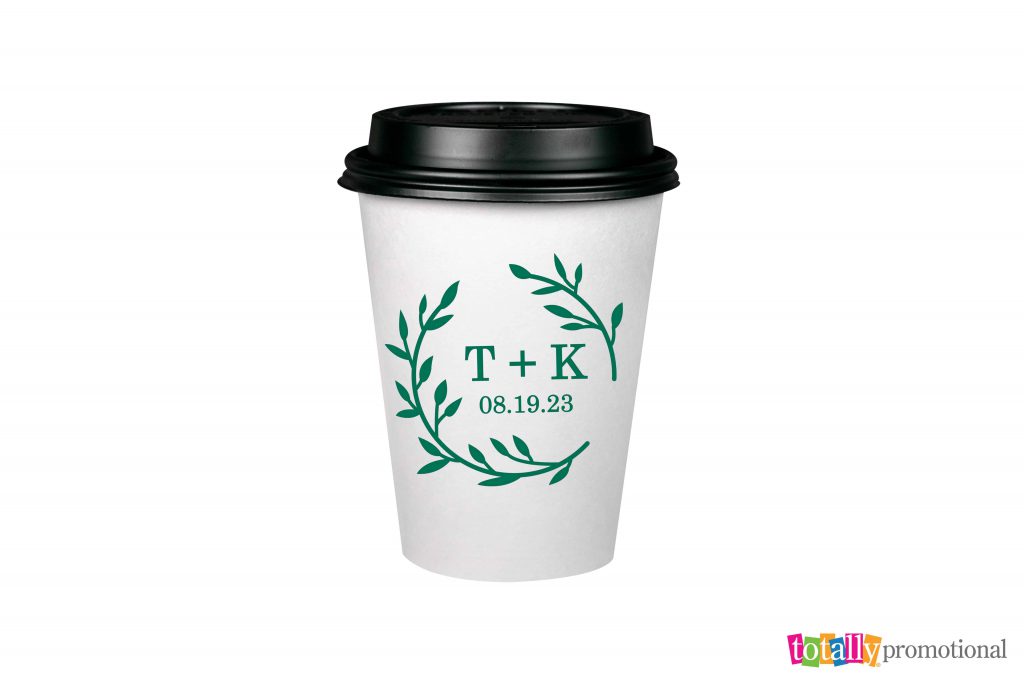 customized 12 oz. wedding paper cups with lids