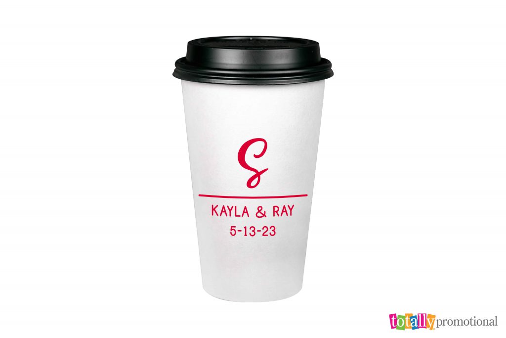 customized 16 oz. wedding paper cups with lids
