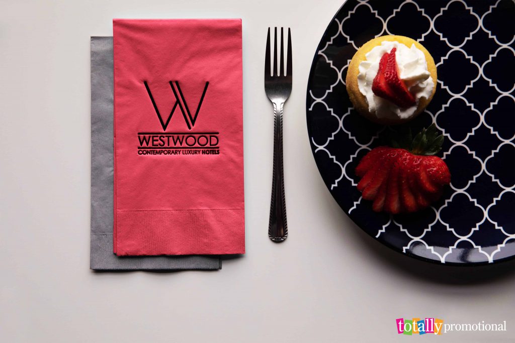 customized napkins by a plate