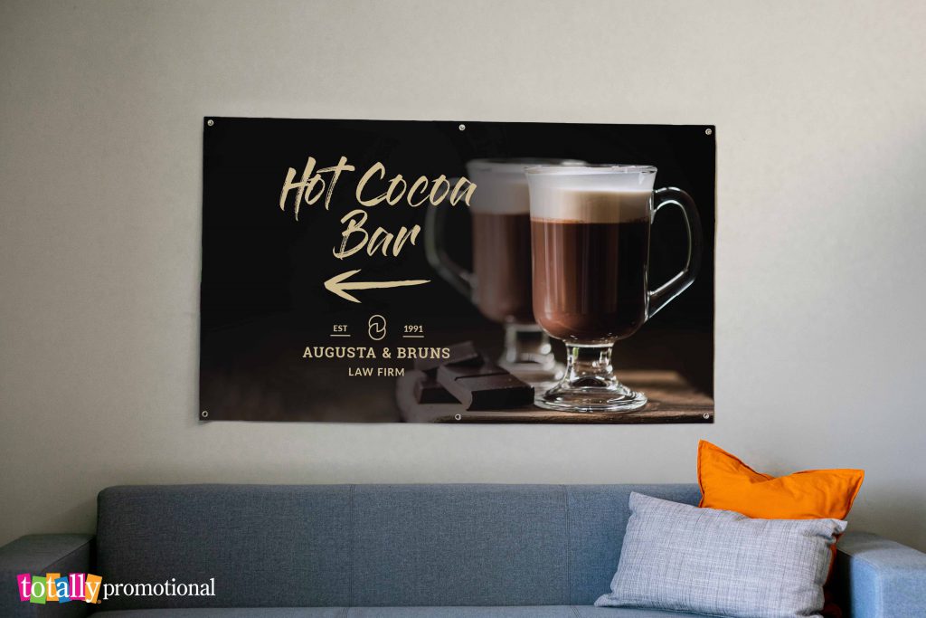 customized banner for a corporate hot cocoa bar