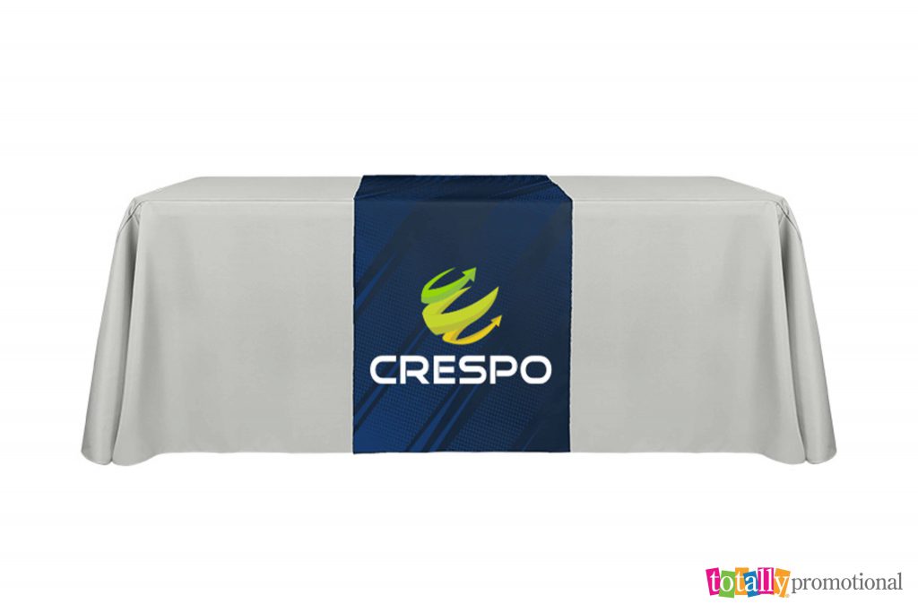 customized navy table runner with a full color imprint