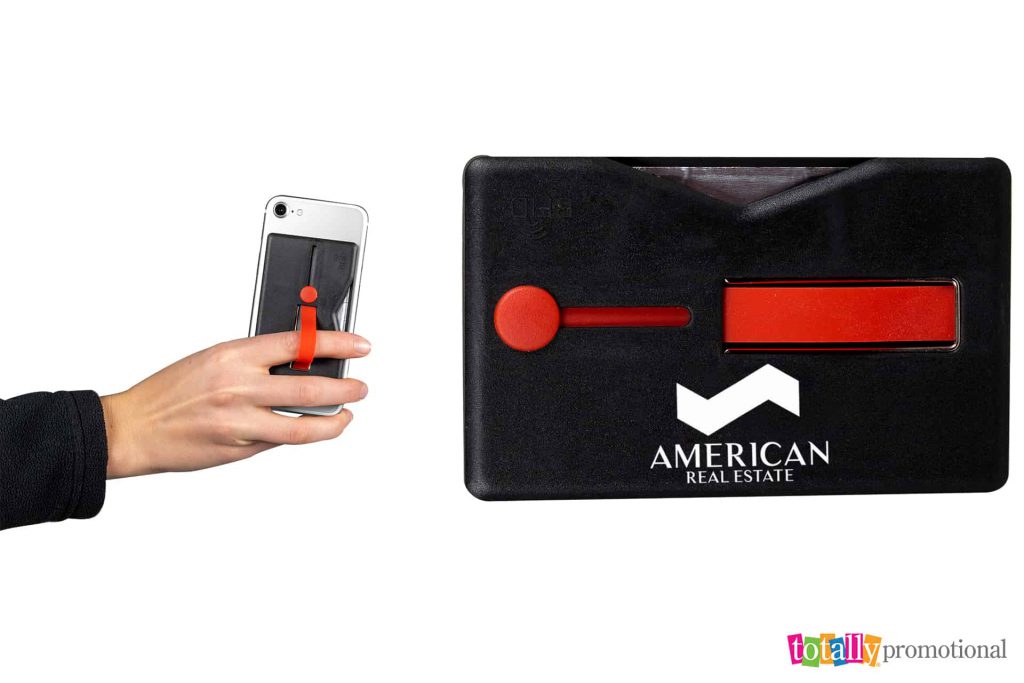 promotional comfort grip rfid phone wallet with stand