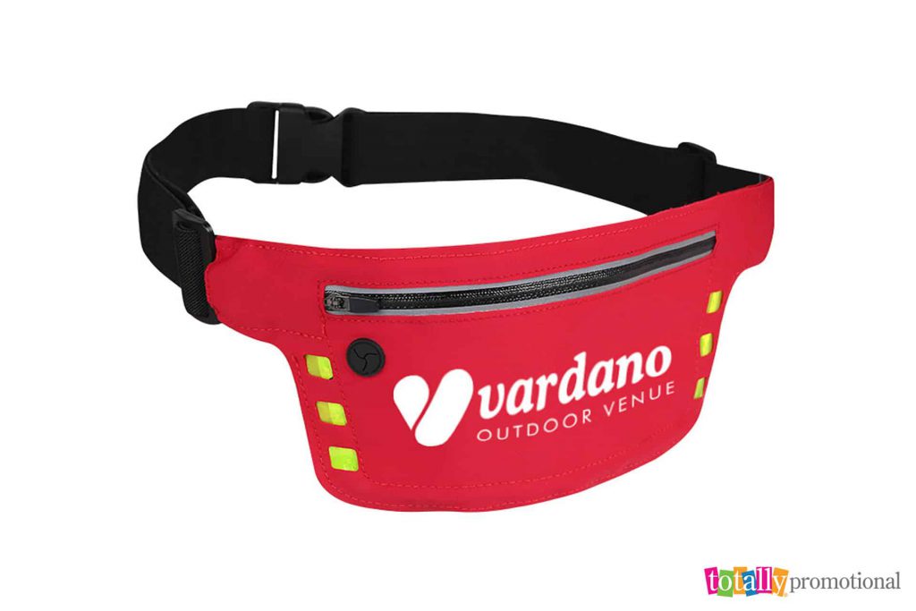 red customized fanny pack with safety lights