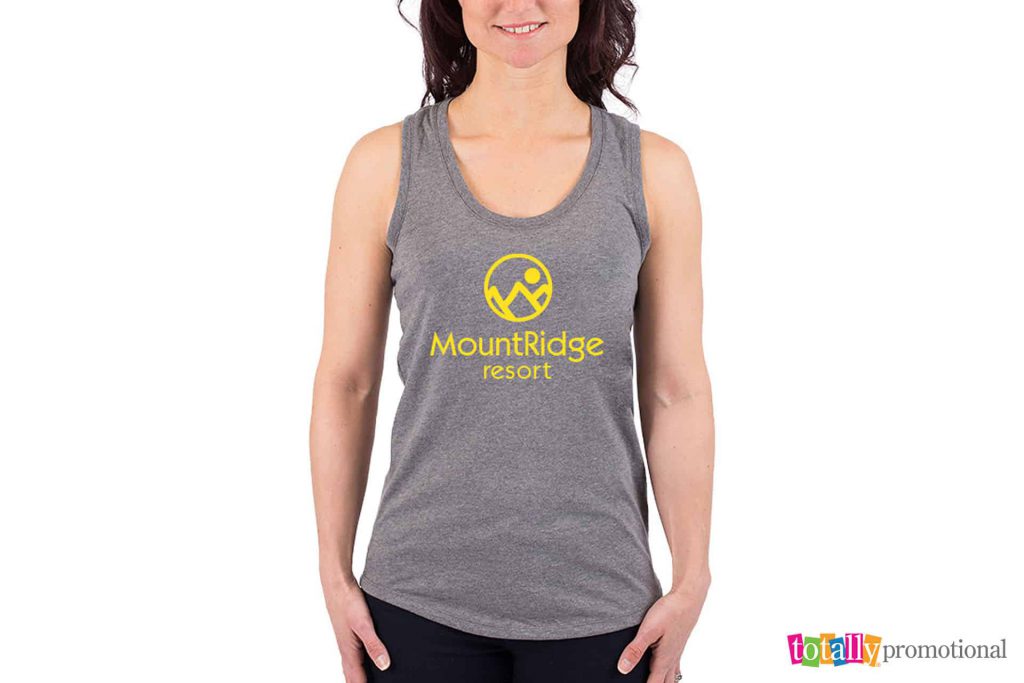 woman wearing a gray personalized tank top