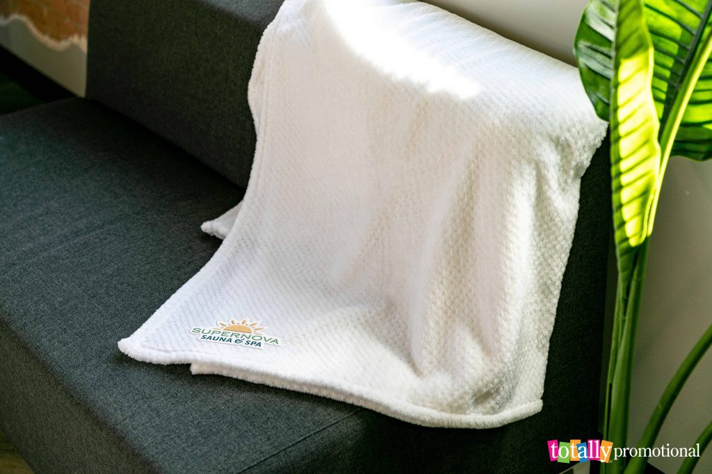 personalized embroidered blanket for a spa