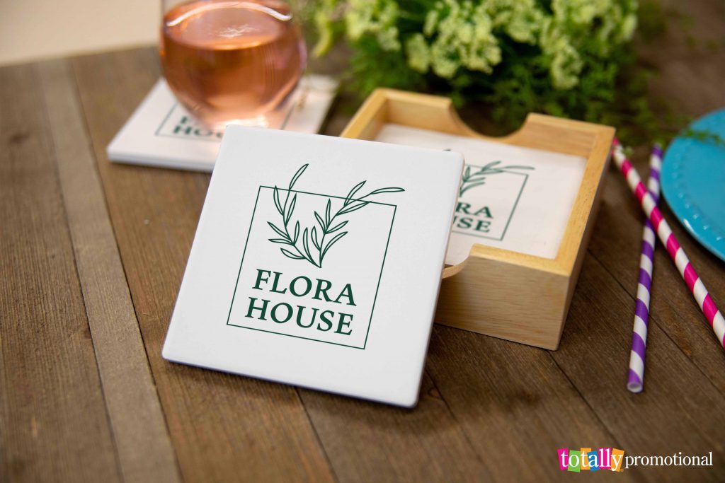 personalized stone coaster set for a business