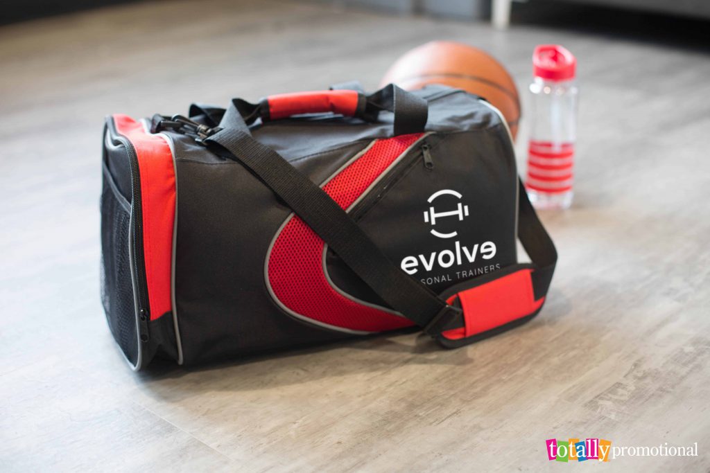 promotional duffel bag at a gym