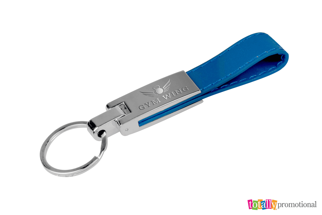 custom engraved keychain with blue strap