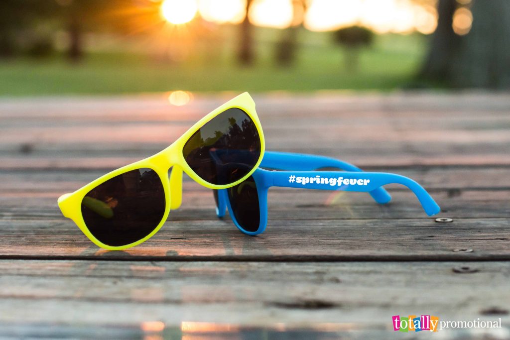 customized sunglasses on a deck