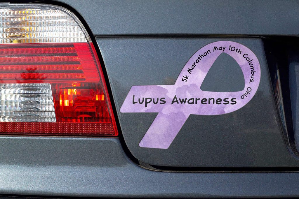 custom awareness ribbon magnet on a vehicle