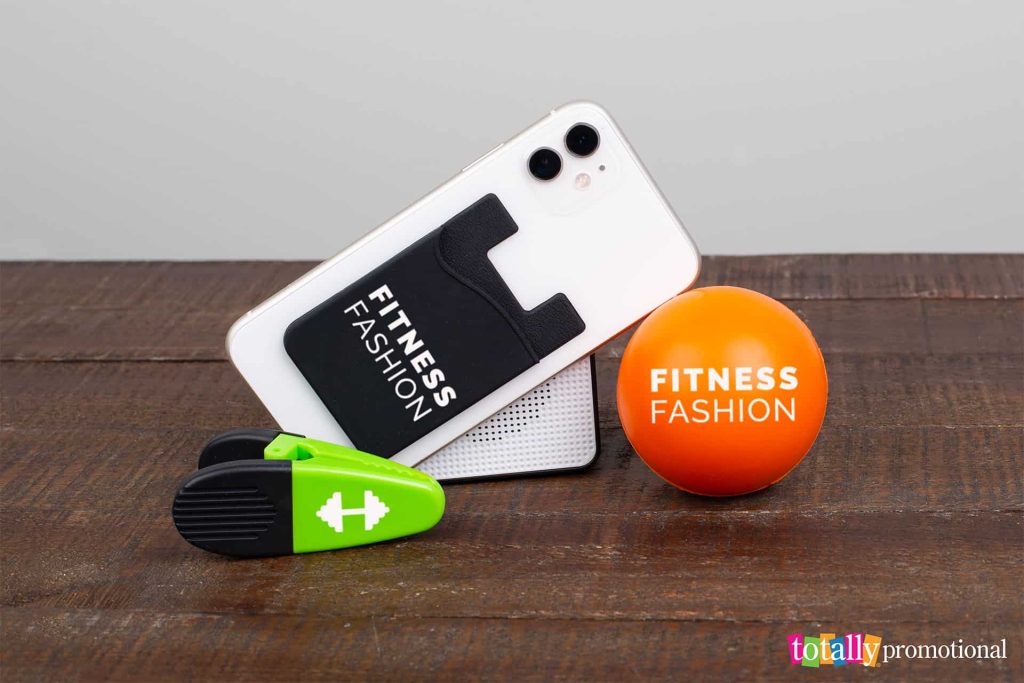 customized clip, stress ball and phone wallet