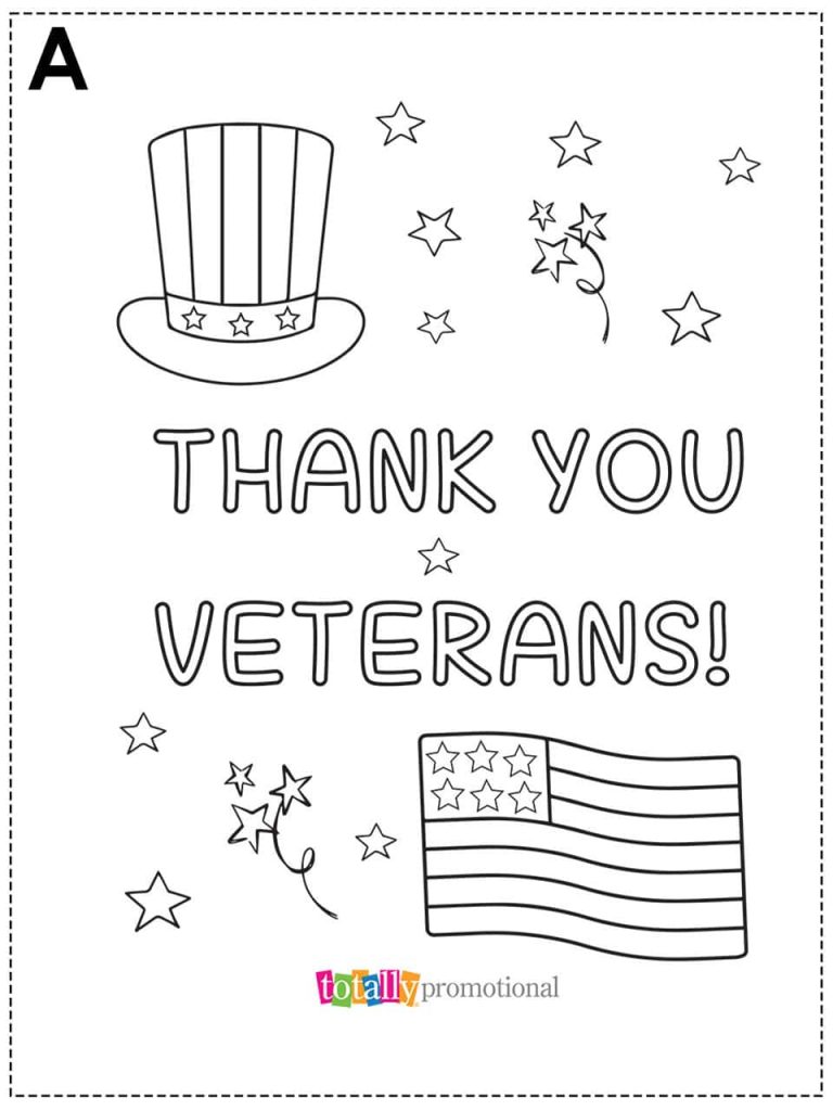 hat and flag thank you veterans coloring book page