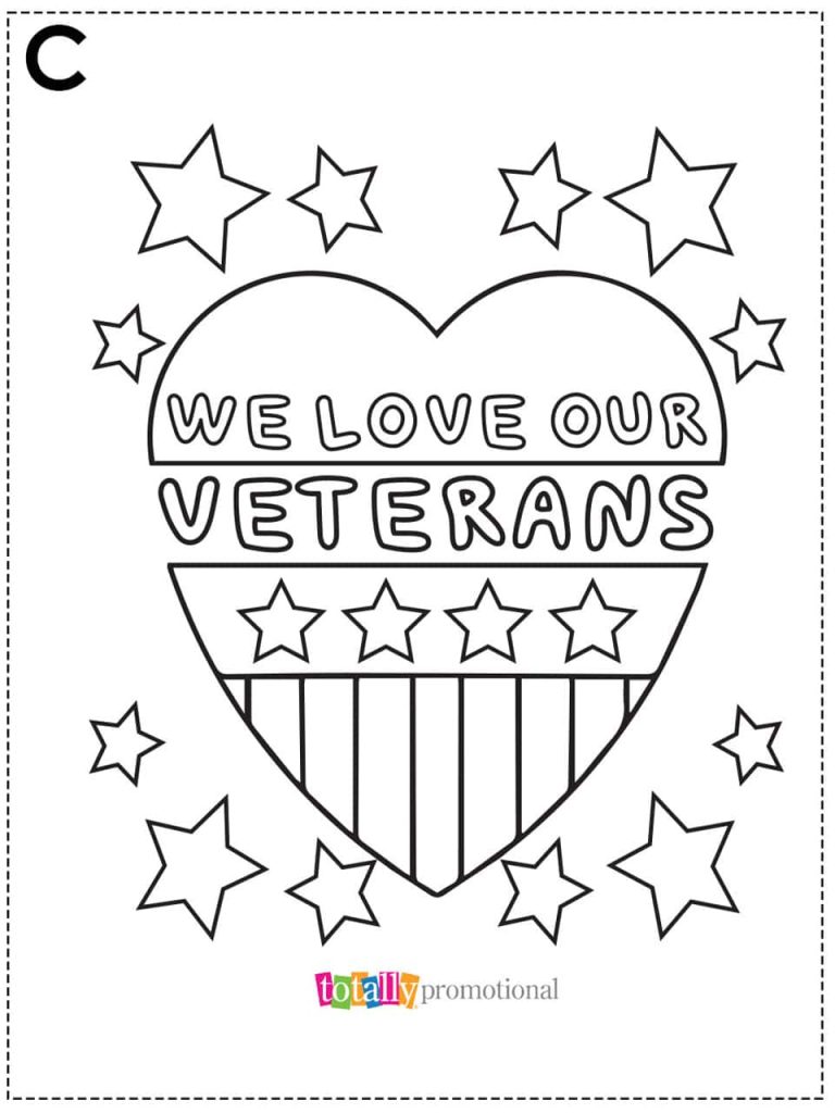 heart veterans day coloring book page
